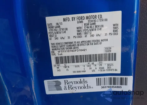 2013 Ford F-150 Stx z USA, uszkodzony, nr VIN 1FTFX1EF8DFD16421